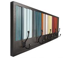 Deco Fluent - Attaccapanni da Muro in Legno Naturale di Acacia, Appendiabiti 100x35cm con 5 Ganci, Appendiabiti in Legno Massello per Ingresso