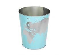 Balvi Cestino carta Globe Colore turchese Mappa del mondo Latta 26cm (alto) 22cm(diametro)