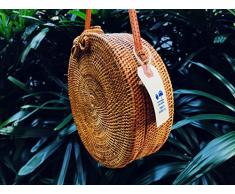 Sacchetto rotondo di cestino del rattan, Sacchetto di rattan, sacchetto di paglia, sacchetto fatto a mano, Round Rattan Bag, Weave Bag, Basket Bag with FREE sciarpa