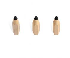 Balvi Appendino da parete Pencil Set di 3 appendiabiti a forma di matita Legno/plastica 12cm