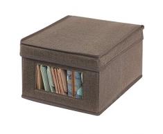 mDesign Portabiancheria con coperchio e finestra - Sostituisce le classiche scatole per armadi - Scatola contenitore rettangolare in tessuto per riporre vestiti e accessori - marrone scuro