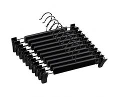 Mutsitaz 10 Pezzi Grucce con Clip Antiscivolo Resistente Anti-ruggine, Lucidato Finitura Girevole a 360 Gradi con Gancio per Gonne,Jeans, Pantaloni Grucce Nero