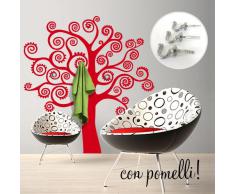 00380 Adesivo murale con ganci per appendiabiti Wall Art - Albero riccioli appendiabiti - Misure 143x150 cm - rosso - Decorazione parete, adesivi per muro, carta da parati