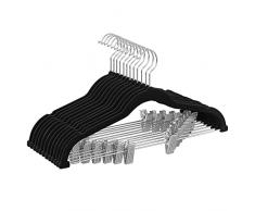 SONGMICS Grucce Pantaloni con Pinze, 12 Pezzi, Grucce Appendiabiti in Velluto, 42,5 cm, Appendini con Pinze Regolabili, Salvaspazio, Antiscivolo, per Gonne, Cappotti, Nero CRF12B