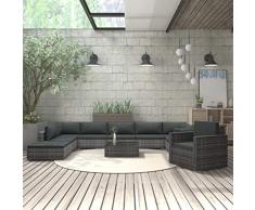Tidyard Set Divani da Giardino 11 pz con Cuscini in Polyrattan Grigio, Set Divani da Giardino da Esterno, Divano Angolare da Giardino