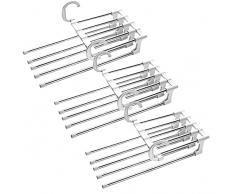 Grucce Pantaloni Salvaspazio,3 Pezzi Grucce Appendiabiti Salvaspazio Porta per Pantaloni, Appendini Salvaspazio Armadio,Appendini Portatili Multifunzionali, Telescopico, in Acciaio Inox