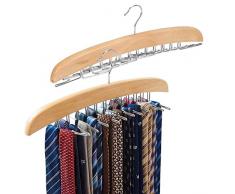 EZOWare Portacravatte di Legno Tie Rack per 24 Cravette– Beige, Confezione da 2