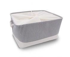Findx Scatola portaoggetti, Lavabile, Pieghevole, in Tela Spessa, con Manici in Corda per Vestiti, Giocattoli, Biancheria, Bambini, Libri, per la casa, Blue Stripe, XXL-48 * 38 * 30cm