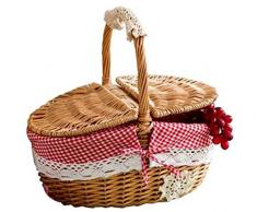 Whisverse Cestino in vimini fatto a mano in vimini da cestino da picnic per la spesa e la maniglia in legno vimini cestino da picnic