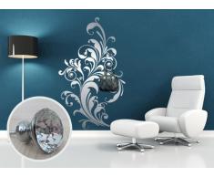 00506 Adesivo murale con pomelli stile Swarovski per appendiabiti Wall Art - Floreale elegante gioiello - Misure 96x160 cm - argento - Decorazione parete, adesivi per muro, carta da parati