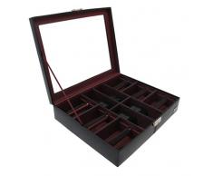 Cordays - Scatola Portaorologi e Portacravatte Deluxe in Pelle per 4 Orologi e 6 Cravatte con Teca in Vetro e Serratura, Organizzazione di "Qualità Premium", Regalo Ideale per Uomo,- Colore Nero, CDM-00006