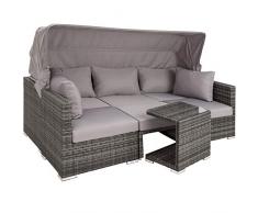 TecTake 800771 Lounge in Rattan, Resistente ai Raggi UV, Parasole Ripiegabile, Schienale Regolabile, Componibile con Versatilità, Cuscini -Diversi Colori (Grigio | No. 403237)