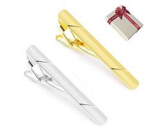 Huture Fermacravatta da 58mm Portacravatte Perno Barra per Gentiluomo Fermacravatta con Bellissima Confezione Regalo Accessori per Cravatte da Uomo per Affari Matrimonio Compleanno, Oro e Argento