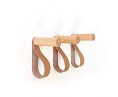 anaan “Forest” Attaccapanni Muro con Cinturino in Pelle Appendiabiti a Parete Legno Ganci Montaggio a Parete Moderno scandinavo Design (Set di 3)