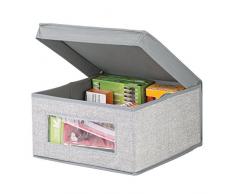 mDesign Scatola contenitore con coperchio – Perfetta come contenitore per ufficio – Scatola per armadio in tessuto sintetico – Soluzione pratica e multiuso – Colore: grigio