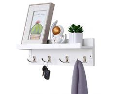 Halcent Appendiabiti da Parete Mensole Muro Attaccapanni, Legno Appendiabiti Muro Scaffale con 3 Ganci per Giacche Cappotti Sciarpe