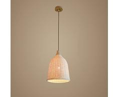 Vampsky Moderno Paese semplice Craft Bamboo Lampada a sospensione American Country Erba Rattan Salice plafoniere in legno Lampadario con ciotola Paralume E27 Luce a sospensione regolabile