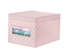 mDesign Scatola contenitore - Scatole per armadi a pois in tessuto per riporre vestiti, scarpe - Pratico portabiancheria grande con coperchio e oblò frontale - rosa e bianco
