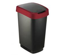 Rotho Pattumiera âTwist 10 Litri - 24.8 x 18.1 x 33 cm â Cestino per la Carta in plastica (PP) in Nero/Rosso â Bidone Spazzatura con Coperchio Basculante o Ribaltabile