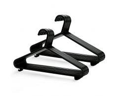 KEPLIN Grucce in Plastica Nero - Confezione da 25, Appendini Salvaspazio Armadio, Appendiabiti Robusti con Barra per Completi e Pantaloni e Clip, Salvaspazio, Larghezza 37,5 cm