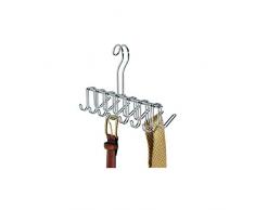 iDesign Organizer armadio con 14 ganci, Portacravatte piccolo in metallo cromato, Porta cinture ideale per cravatte e accessori, argento