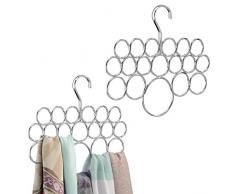 mDesign Porta sciarpe e portasciugamani - Pratico organizer armadio per conservare teli, scialli, foulard, salviette, cravatte, bandane - 18 anelli - Colore: cromato - Set da 2