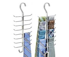 mDesign portacinture e portacravatte – perfetto appendi foulard verticale con 17 asticelle per alloggiare nell’armadio cravatte, cinture, sciarpe etc. – colore: cromo - Confezione da 2