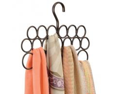 InterDesign Axis Appendino porta sciarpe con 18 anelli, Organizer per guardaroba per sciarpe, foulard, cravatte e cinture in metallo, color bronzo