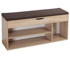RICOO Scarpiera da Ingresso WM034-ES-B Armadietto Armadio con Scaffale e scompartimenti Panca Sedile Comodo Scarpe ripiano Cuscino cassapanca Organizer portascarpe salvaspazio in Legno Rovere Sonoma