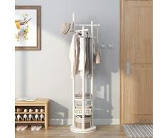 KungFuWood Appendiabiti Indipendente, Appendiabiti da Terra Legno Albero Con 3 Aste per Appendere, Robusto e Facile da Montare Appendiabiti da Terra, Adatto per Camere da Letto (Bianco)