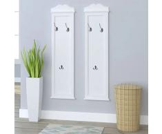 vidaXL 2X Legno Abete Appendiabiti da Parete con 3 Ganci Bianchi Attaccapanni