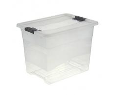 keeeper Box Contenitore con Coperchio e Chiusura a Scatto, 39,5 x 29,5 x 30 cm, 24 L, Cornelia, Trasparente