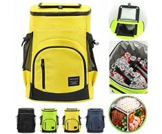 XIUWOUG Borsa termica grande da 33 litri, borsa termica per zaino isolata impermeabile, zaino da picnic per birra fredda con scomparto frigorifero, cestino da picnic 2-4 persone,Gelb