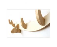 Appendiabiti da Parete Attaccapanni Appendino a Muro Fatto a Mano in Legno per Cappello Sciarpa Giacca Borsa Design Corna Cervo Alce Gancio per Vestiti (Bianco)