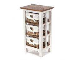 DESIGN DELIGHTS Piccolo comò in Rattan, 70 x 39 x 29 cm (A x L x P), Legno di Mogano Riciclato, 3 cestini, Stile Shabby