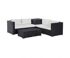 Outsunny Set Mobili da Giardino 6 Pezzi Componibile in Rattan PE, Salotto da Esterno con 4 Poltrone Imbottite e 2 Tavolini Contenitore, Nero e Crema