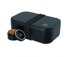 Porta Pranzo (1L), Bento Box con 4 Scomparti e Posate(Forchetta, Cucchiaio, Coltello e Bacchette) , Sicuri per Microonde e Lavastoviglie, Portapranzo ufficio, Lunch Box Prova di Perdite per Adulti