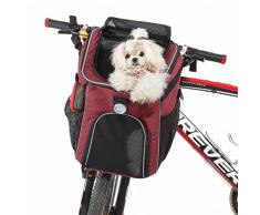 PETCUTE Zaino per Cani e Gatti,Pieghevole Borsa da Bicicletta per Cani con Nastri riflettenti e luce,Cestino per Bici per Cani con Tasche Portaoggetti,Zaino Per Animali Domestici,Adatto per Viaggiare