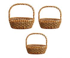 Fofetbfo Cesto in vimini intrecciato con maniglia, cesto di fiori per matrimonio e ragazza, in rattan, frutta e verdura, confezione da 3
