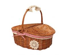 Milopon Cestino da picnic con coperchio marrone, cestino in vimini intrecciato, stile country, con fodera in lino rosso e fodera in lino, cestino per picnic