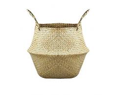 Fablcrew. AVCE - Cesto portabiancheria in vimini intrecciato, pieghevole, rotondo, manico M, Kaki, 18*22*18CM