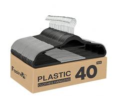 Fasiner 40 grucce in plastica, lunghe 45 cm, grandi appendiabiti con cuscinetti antiscivolo e gancio girevole a 360°, spessore 0,6 cm, resistenti e salvaspazio, per vestiti, abiti, giacca (nero)