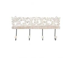 Dcasa - Appendiabiti a parete con 4 ganci in legno intagliato 40 x 18 cm
