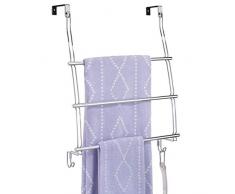 mDesign appendiabiti da porta – attaccapanni da porta in acciaio – appendiabiti da ingresso da agganciare alle porte – con 3 aste per sciarpe, maglioni e asciugamani – perfetto per l'ingresso