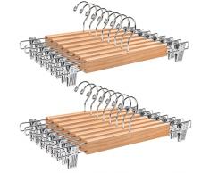 Amber Home 20 Pezzi 36cm Grucce Appendiabiti in Legno Naturale Liscio Robusto per Pantaloni Gonna Calzino Biancheria Intima Mutande con Clips