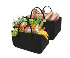 StarryTiger 2 Pezzi Borsa in Feltro, Cesta per Legna Riutilizzabile, Cesta Porta Legna per Interni, Sacchetti in Feltro per Giornali,Giocattoli, Vestiti, Nero - 50 x 25 x 25cm