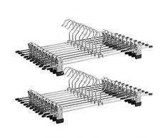 SONGMICS 20 grucce in Metallo per Pantaloni, Calzini, gonne, 40 x 10,5 cm (Extra Largo), Antiscivolo, cromate Argento CRI006-20