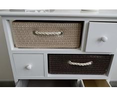 Rebecca Srl Mobiletto Cassettiera 8 Cassetti Legno Vimini Bianco Marrone Dorato Country Soggiorno Cucina (Cod. 0-1489)