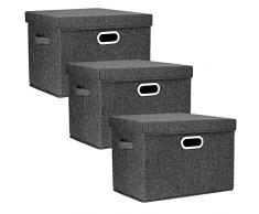 TYEERS Grande Scatole Portaoggetti, in Tessuto, Pieghevole, Scatole con Coperchio per Armadio, Vestiti, Contenitore per Armadio - Set di 3 - Nero