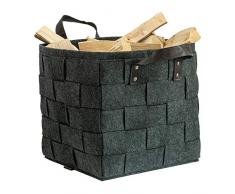 Rubberneck Cesto in Feltro Multiuso con Manici in Finta Pelle - per Legna da ardere e Giornali - 33 x 33 x 35 cm (Grigio Antracite)